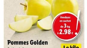 Moins de 1 euro le kilo de pommes golden chez Lidl.