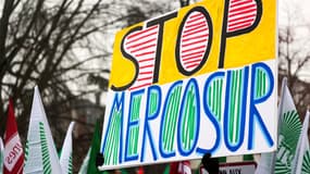 Des agriculteurs manifestent devant le Parlement européen pour protester contre l'accord commercial entre l'Union européenne et les pays du Mercosur, à la veille d'un vote sur une saisie de la CJUE, le 20 janvier 2026 à Strasbourg (photo d'illustration).