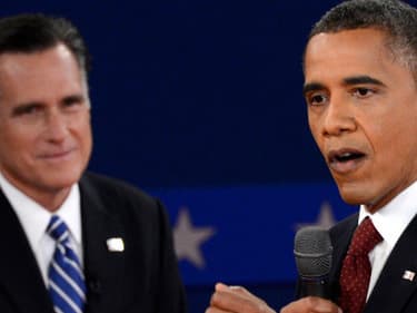 Mitt Romney et Barack Obama lors du deuxième débat, le 16 novembre 2012