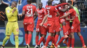 La joie des Montpelliérans, vainqueurs 2-0 à Nantes