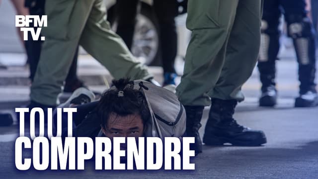 Un manifestant arrêté à Hong Kong, le 1er juillet 2020.