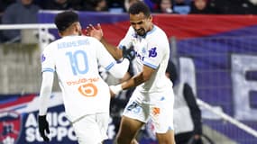 La joie d'Iliman Ndiaye lors de Clermont-OM, le 2 mars 2024.