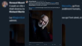 Capture d'écran d'un tweet de Renaud Muselier rendant hommage à Richard Martin, fondateur du théâtre Toursky, mort à l'âge  de 80 ans.