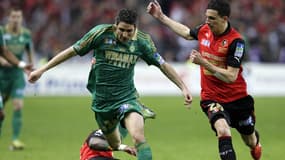 Fabien Lemoine de l'AS Saint-Etienne et Vincent Pajot de Rennes en finale de la Coupe de la Ligue le 20 avril 2013.