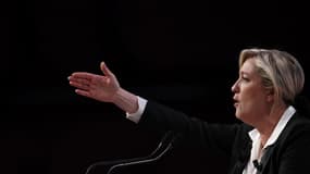 Se présentant comme la "voix de l'exception française" dans la campagne présidentielle, Marine Le Pen a dénoncé vendredi lors d'un meeting à Nice "l'angélisme" de Nicolas Sarkozy et François Hollande face à l'islam radical et à l'immigration. /Photo d'arc