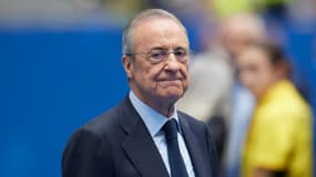 Le président du Real Madrid Florentino Perez lors de la présentation de Kylian Mbappé le 16 juillet 2024
