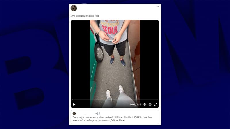 Vidéo d'un homme proposant une relation tarifée à une jeune femme dans l'Oise, en juillet 2023