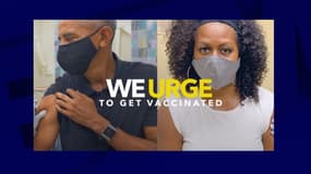 Barack et Michelle Obama se faisant vacciner, dans un clip publicitaire pour la vaccination