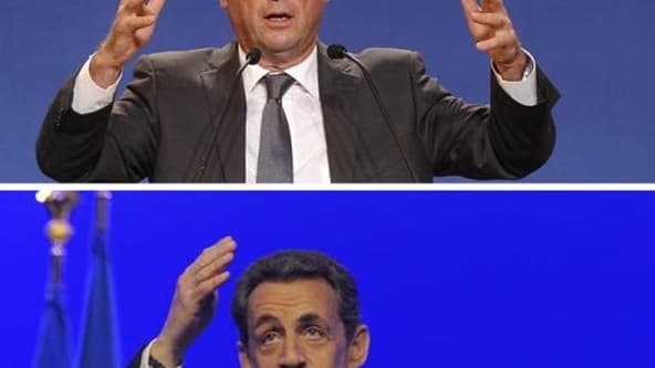 François Hollande accroît son avance sur Nicolas Sarkozy dans les intentions de vote pour le second tour de l'élection présidentielle avec 54,5% des intentions de vote (+ 1,5 point), selon un sondage BVA Orange pour la presse régionale et RTL. /Photos pri