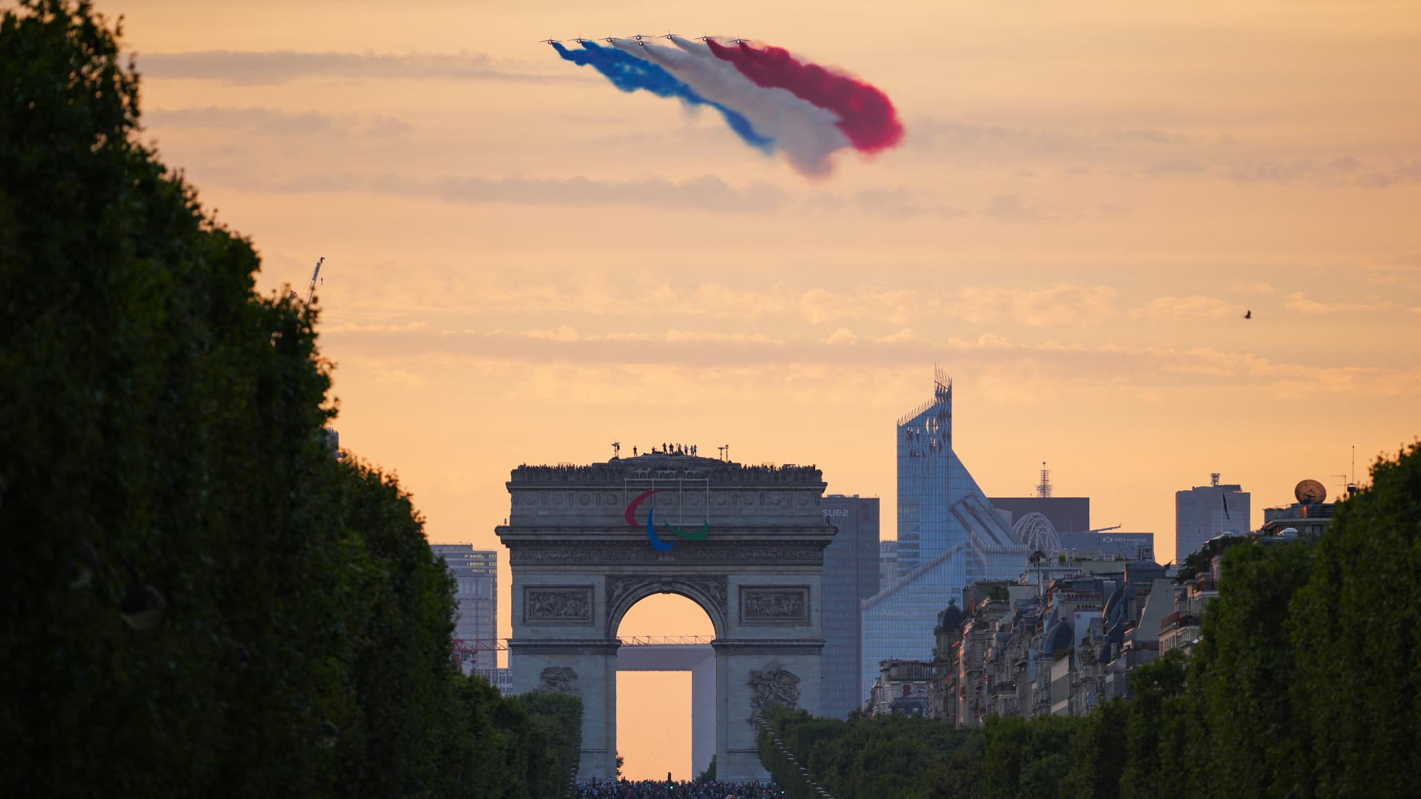 L'arc de triomphe lors de la cérémonie d'ouverture des Jeux paralympiques, le 28 août 2024. L'arc de triomphe lors de la cérémonie d'ouverture des Jeux paralympiques, le 28 août 2024.