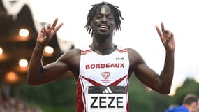 Le sprinteur français Ryan Zézé lors des championnats de France d'athlétisme à Talence, le 1er août 2025