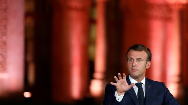 Le président Emmanuel Macron lors de sa conférence de presse à Beyrouth le 1er septembre 2020