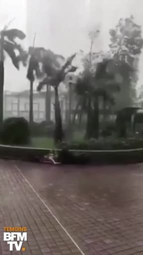 Typhon Mangkhut : ces Chinois ont eu du mal à rester debout face aux rafales de vent