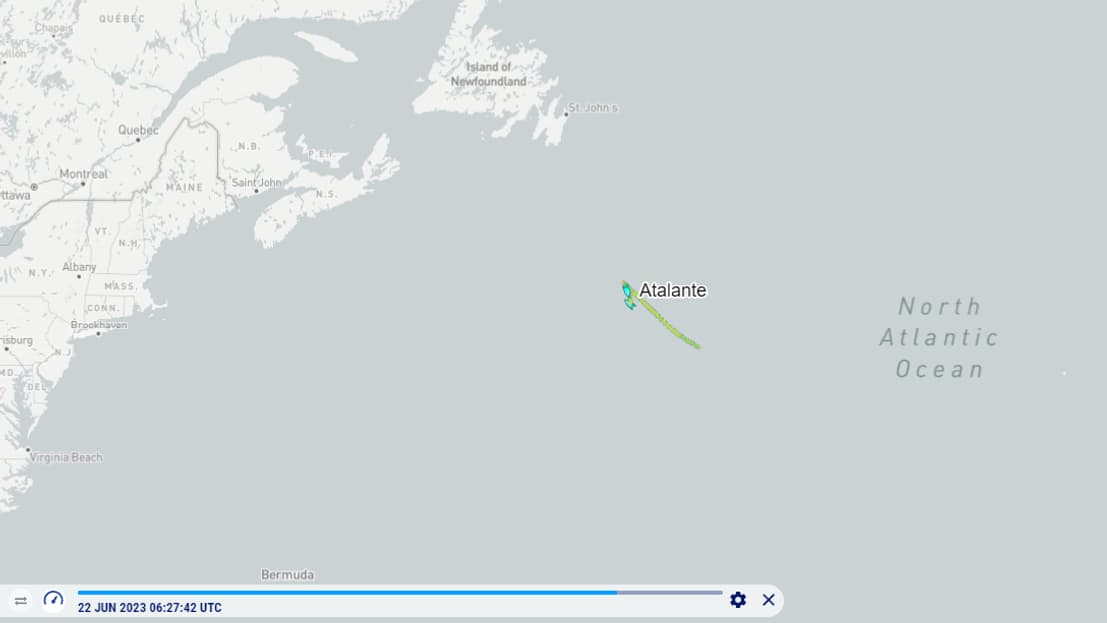 Les données GPS de l'Atalante, navire français participant aux recherches du Titan, près de l'épave du Titanic Les données GPS de l'Atalante, navire français participant aux recherches du Titan, près de l'épave du Titanic