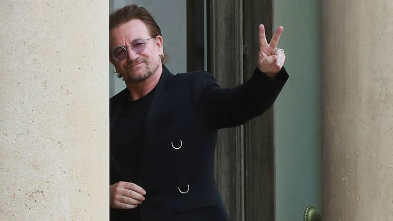 Le chanteur Bono du groupe U2, reçu à l'Élysée le 24 juillet 2017