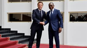 Emmanuel Macron, en visite à Cotonou, avec le président du Bénin Patrice Talon
