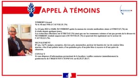 Le 24 juin, Gérard Vimbert a quitté la maison de retraite médicalisée dans laquelle il résidait depuis quelques jours et est porté disparu depuis.