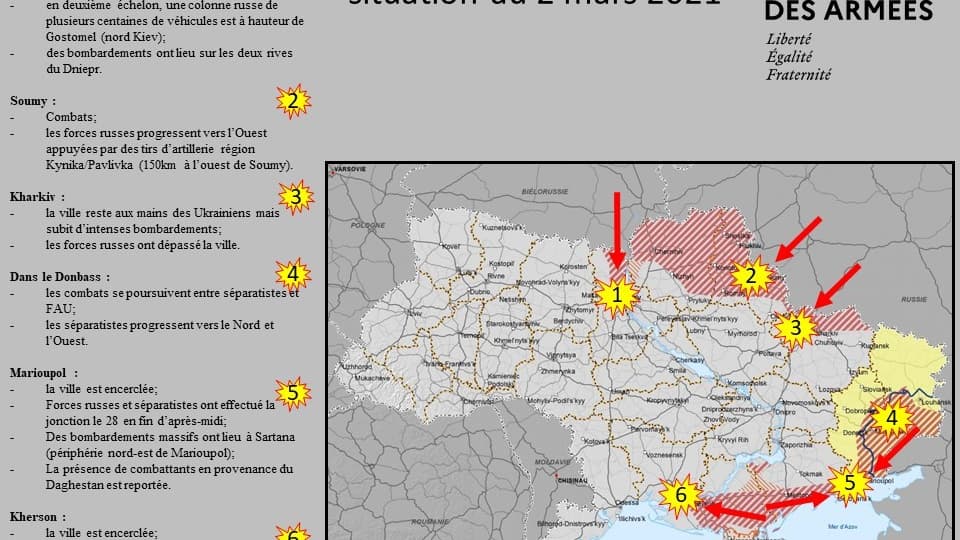 Carte de la situation des affrontements en Ukraine au 2 mars 2022