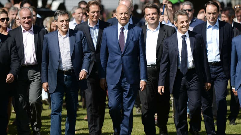 Alain Juppé, Nicolas Sarkozy et François Fillon lors des journées d'été du parti Les Républicains à La Baule. 