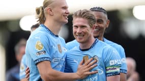 Kevin De Bruyne et Erling Haaland lors du dernier match de la saison de Manchester City en Premier League, 25 mai 2025