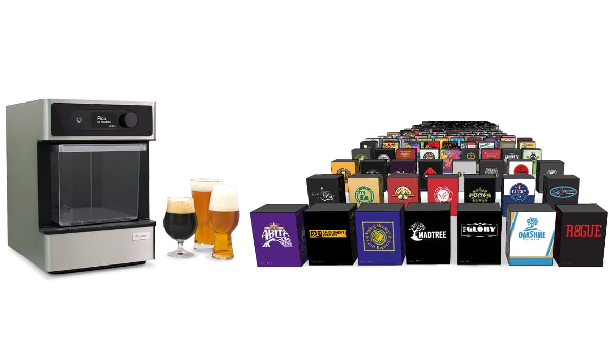 La machine à bière Pico Brew sert des pressions à domicile avec des recharges provenant des producteurs du monde entier.