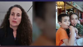 Hadas Kalderon sur BFMTV,et une photo de ses deux enfants dont elle affirme qu'ils ont été pris en otage par le Hamas.