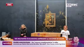 Des militants écologistes aspergent la Joconde de soupe