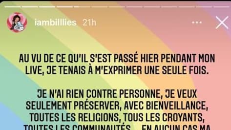 Iambillies a publié une story sur Instagram mercredi soir pour désamorcer la polémique. Iambillies a publié une story sur Instagram mercredi soir pour désamorcer la polémique.