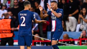 La joie d'Achraf Hakimi et Kylian Mbappé lors de PSG-Juventus
