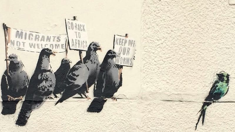 Le pochoir de Banksy effacé par les services de la mairie de Clacton-on-Sea, en Grande-Bretagne.
