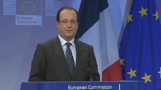 François Hollande lors de sa conférence de presse à Bruxelles le 15 mai avec José Barroso