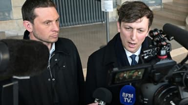 Les avocats de Joël Le Scouarnec, Thibaut Kurzawa (G) et Maxime Tessier, le 4 mars 2025 à Vannes