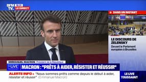 Emmanuel Macron depuis Bruxelles: "Il nous faut continuer à apporter le soutien militaire à l'Ukraine"