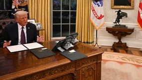 Donald Trump dans le Bureau ovale de la Maison blanche, le 20 janvier 2025 