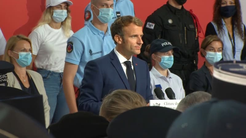 Emmanuel Macron à Roubaix pendant la clôture du Beauvau de la sécurité le 14 septembre 2021