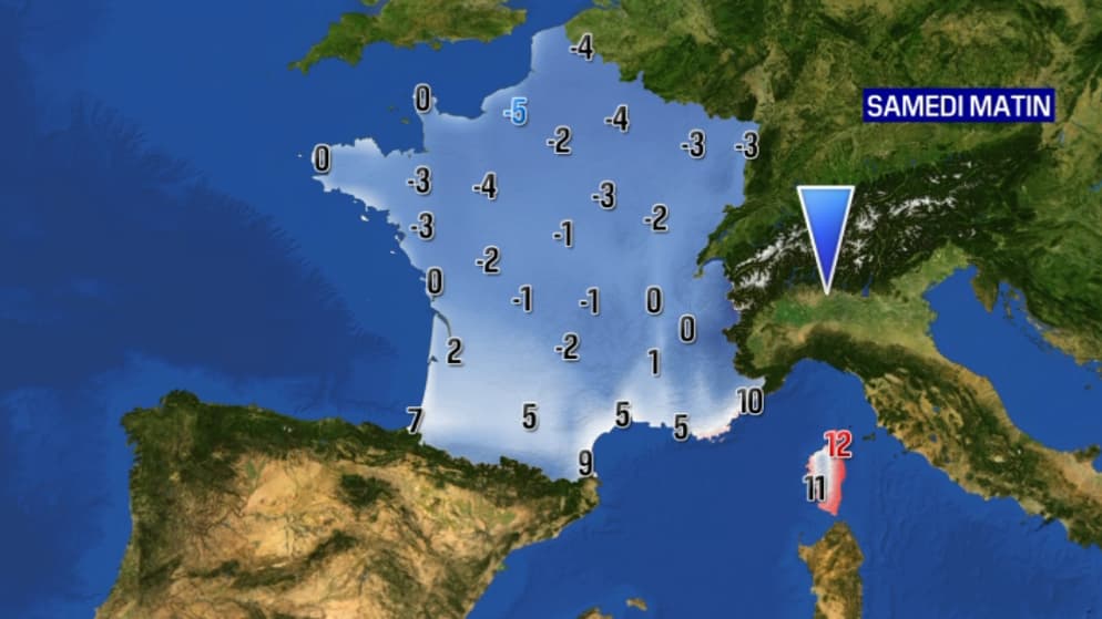 Les températures de ce samedi 2 décembre 2023 au matin.