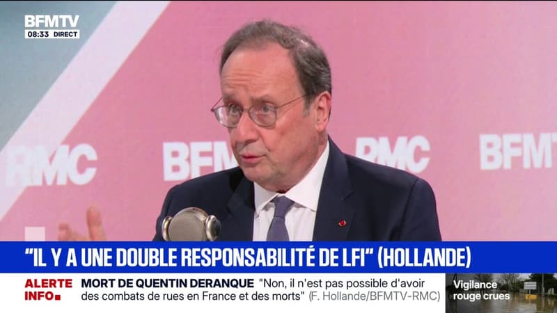 Mort de Quentin Deranque: "S'il est établi que des collaborateurs de Raphaël Arnault sont mis en cause, il devra en tirer toutes les conséquences", souligne François Hollande