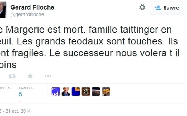 Gérard Filoche réagit à la mort de Christophe de Margerie, président-directeur du groupe Total, en 2014 Gérard Filoche réagit à la mort de Christophe de Margerie, président-directeur du groupe Total, en 2014