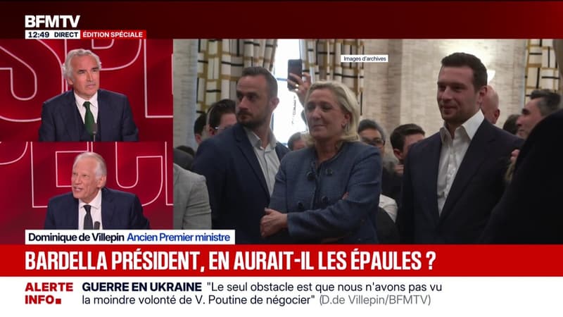 Jordan Bardella, président? "Est-ce que vous monteriez dans un A380 avec, à sa tête, un pilote qui aurait zéro heure de vol au compteur?", se demande Dominique de Villepin