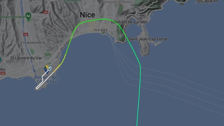 Trajectoire du vol de la TAP au-dessus de Nice le 9 mars 2024 Trajectoire du vol de la TAP au-dessus de Nice le 9 mars 2024