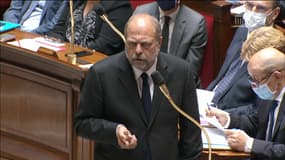 Éric Dupond-Moretti lors de sa première séance de questions au gouvernement à l'Assemblée nationale, le 8 juillet 2020.