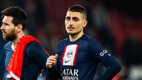 Lionel Messi et Marco Verratti après un match du PSG contre le Bayern Munich
