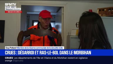 Crues dans le Morbihan: "On est à 15 ou 20 interventions", explique ce membre de la sécurité civile de Malestroit 