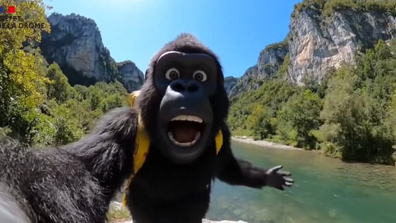 La vidéo générée par IA met en scène un gorille.