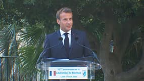 Emmanuel Macron à Bormes-les-Mimosas, dans le Var, le 17 août 2020.