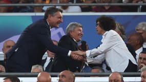 La ministre de la Culture Rachida Dati (à droite), dans les tribunes de l'Allianz Arena à Munich (Allemagne) lors de la finale de la Ligue des Champions entre l'Inter Milan et le PSG le samedi 31 mai 2025.