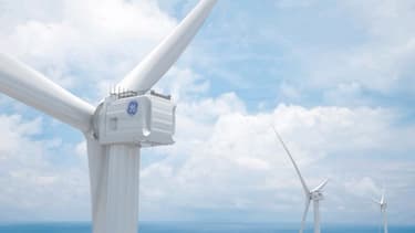L'Haliade X sera la plus grande éolienne du monde. Elle culminera à 260 mètres, de son pied jusqu'à l'extrémité de ses pales longues de 107 mètres chacune.