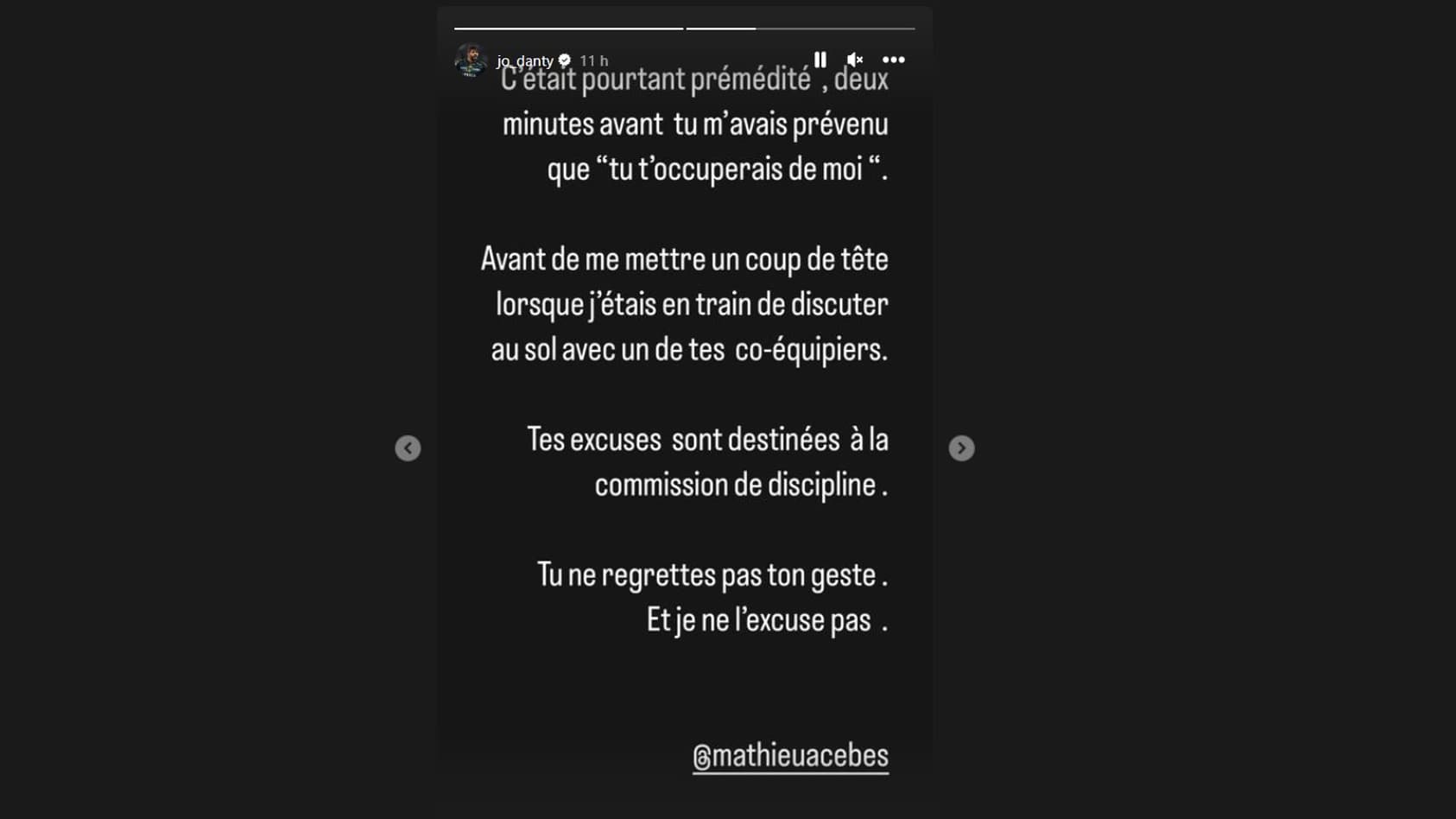 Le message de Jonathan Danty contre Mathieu Acebes Le message de Jonathan Danty contre Mathieu Acebes