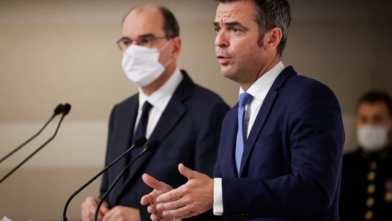 Le ministre de la Santé Olivier Véran et le Premier ministre Jean Castex le 22 octobre 2020.