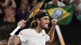 Stefanos Tsitsipas après sa victoire en quarts de finale de l'Open d'Australie, le 24 janvier 2023.